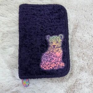 Vintage Y2K Lisa‎ Frank purple Fuzzy Leopard Zip Planner Address Book Organizer
